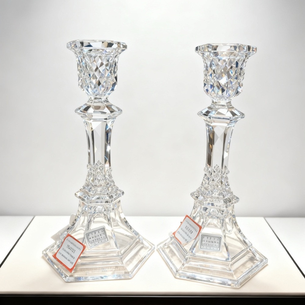 5th Avenue Clear Crystal Cut Glass Candlestick Pair